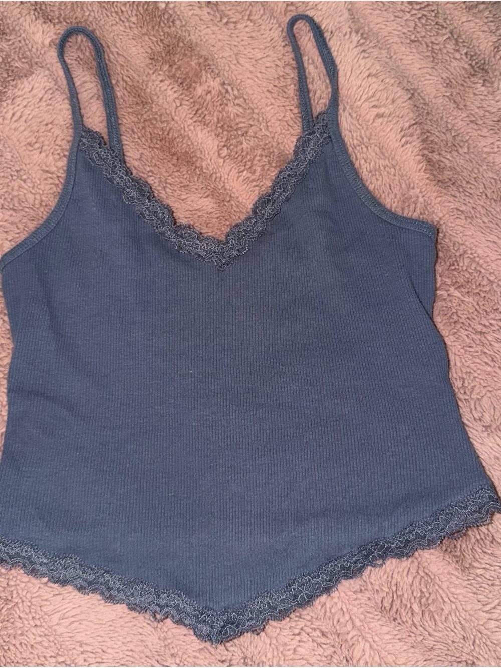 Hollister Lace-Trim Ribbed Cami - Blue